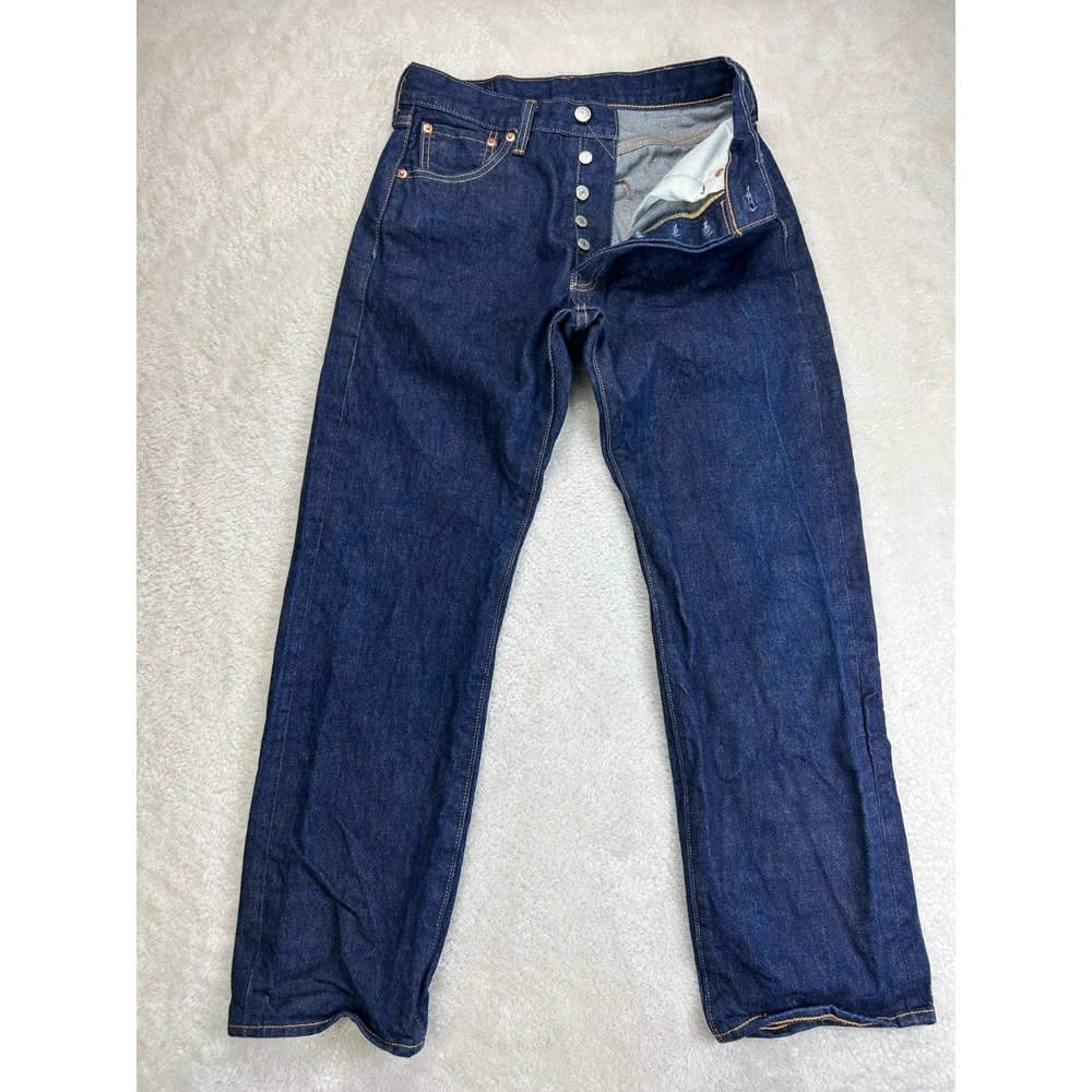 Levi's 501 Selvedge Straight Leg Jeans Mens 30x30 Navy Blue Button Fly (28x28)